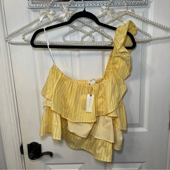 NWT Anthropologie Maeve Ruffled One-Shoulder Yellow Ruffled Top - Picture 7 of 12